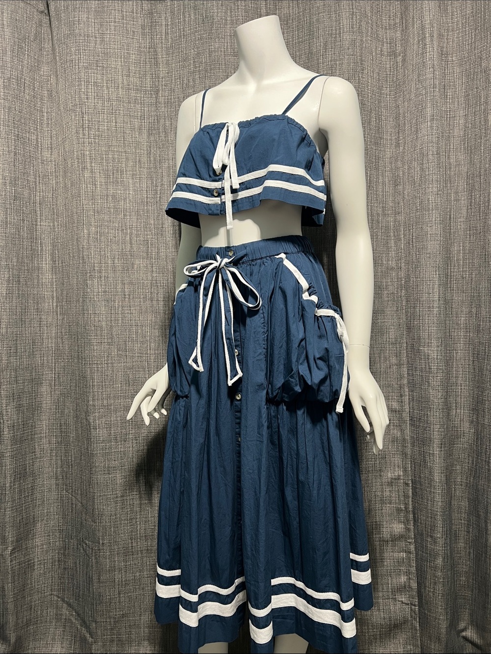 NWT Free People Fischer 100% Cotton Skirt Set Dark Denim Combo Blue XS - Picture 7 of 13